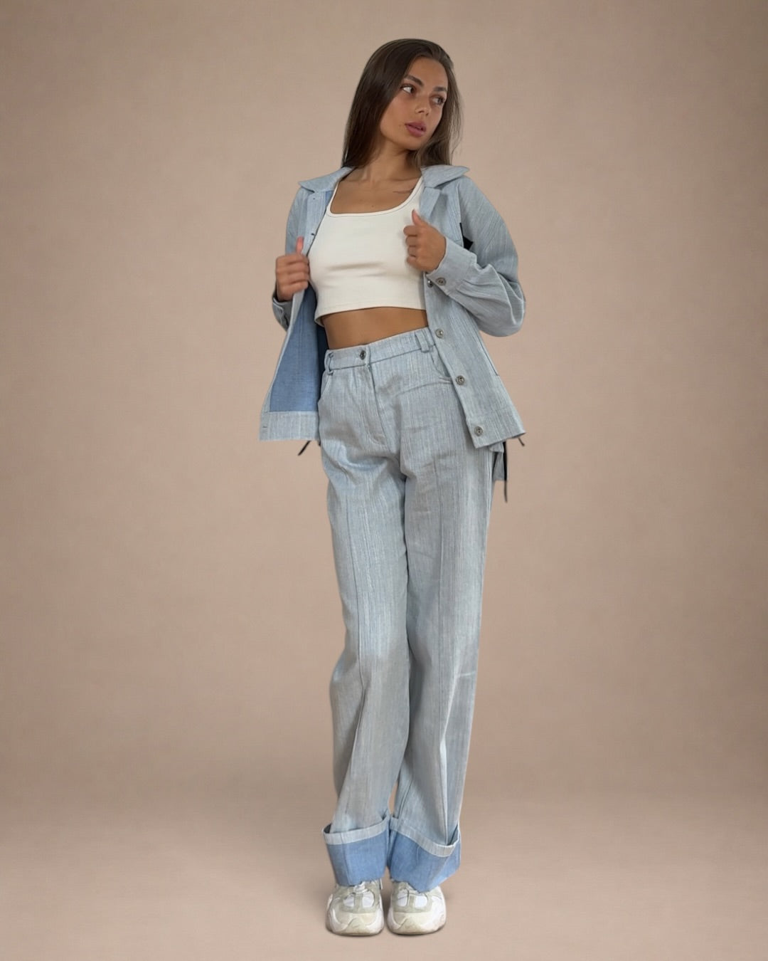 Komplet z efektem denim