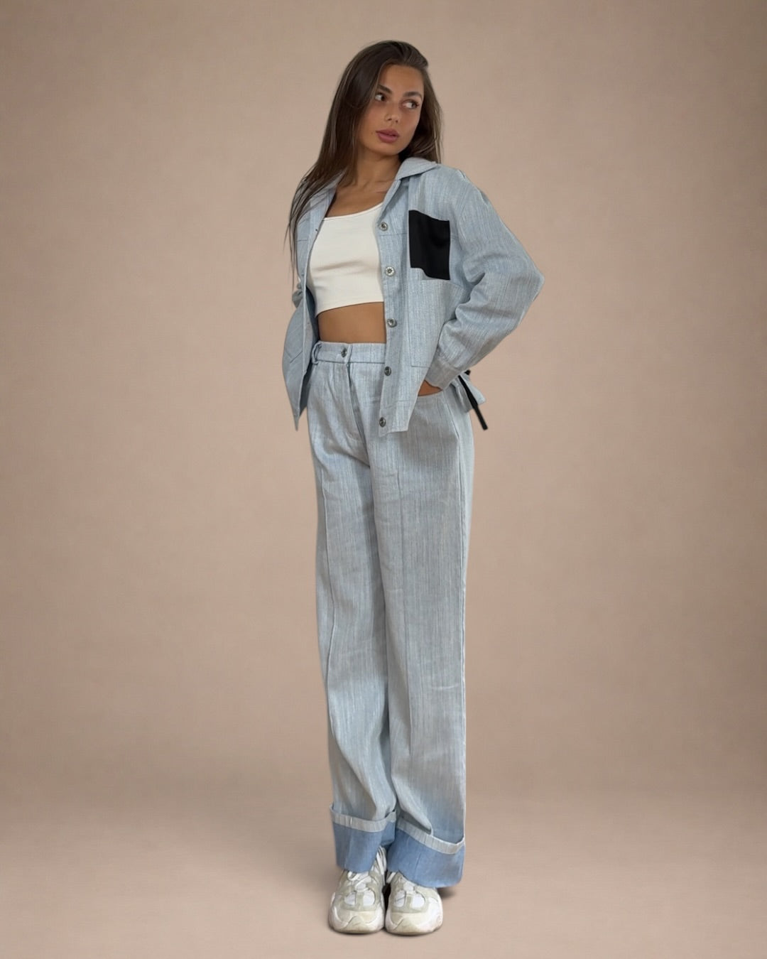 Komplet z efektem denim